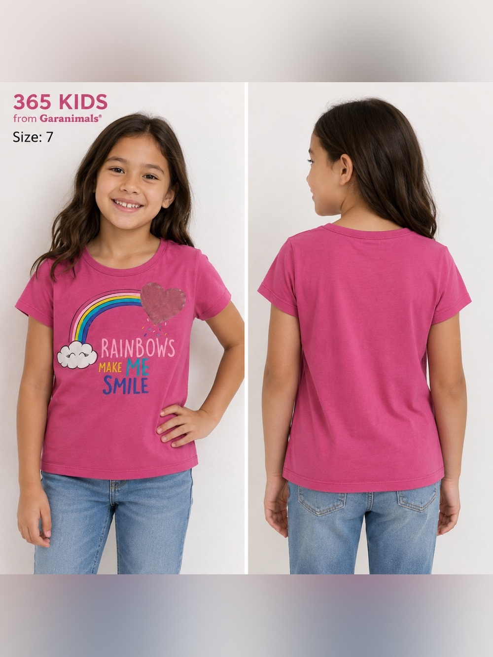 365 Kids From Garanimals Girls Pink Rainbow Graphic T-Shirt Size 7 casual wear